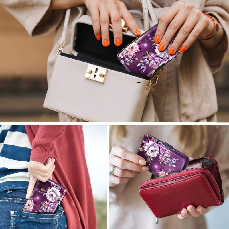 Coco Rossi Credit Card Holder for Women,RFID Blocking Slim Hard Mini Flowers Card Case ID Case Travel Wallet Purple - Image 5